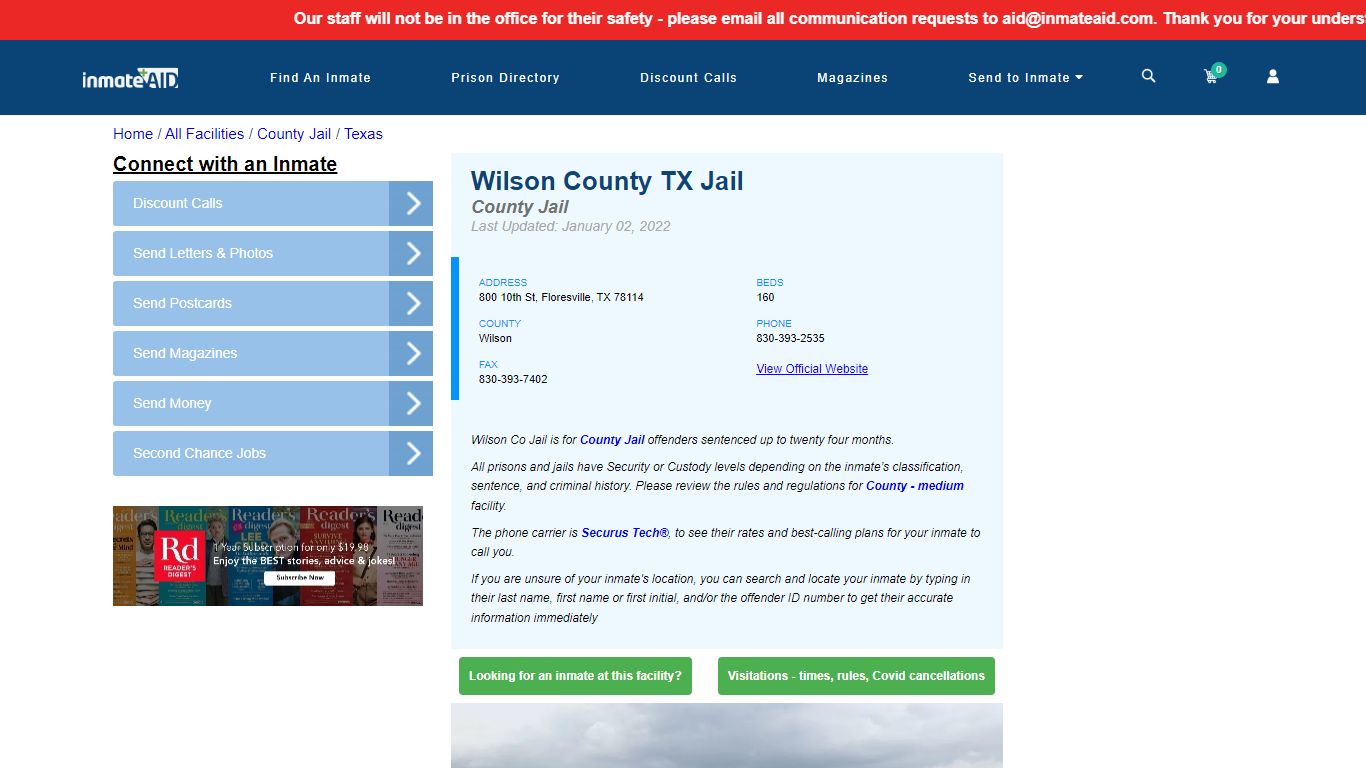Wilson County TX Jail - Inmate Locator - Floresville, TX
