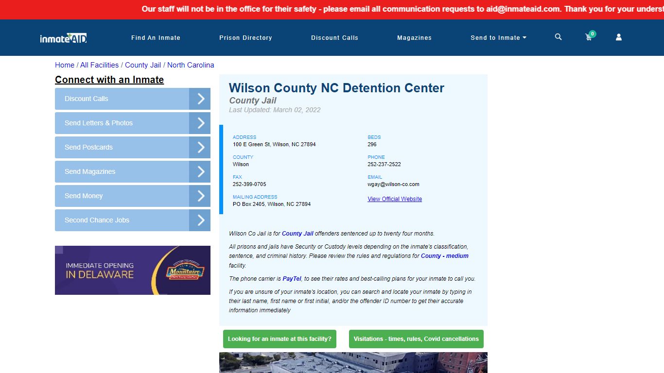 Wilson County NC Detention Center - Inmate Locator ...